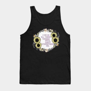 Sunflower Cross Stitch I Can Do All Things Through Spite, Which Strengthens Me Tank Top